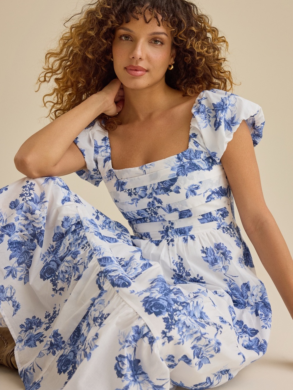 Altar'd State White and Blue Floral Maxi Dress